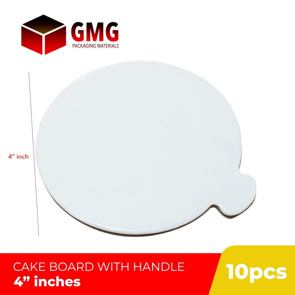 Mini Cake Board Round 4 inches Laminated with Handle for Mousse Cupcake Dessert (10pcs)