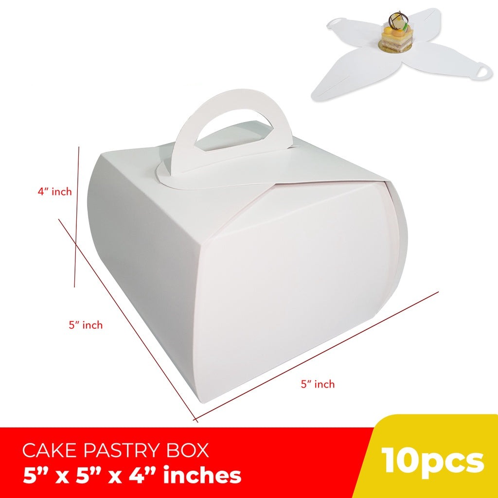 Cake Pastry Box 5 x 5 x 4 inches w/handle for bento cake sliced cake pastries (10pcs)