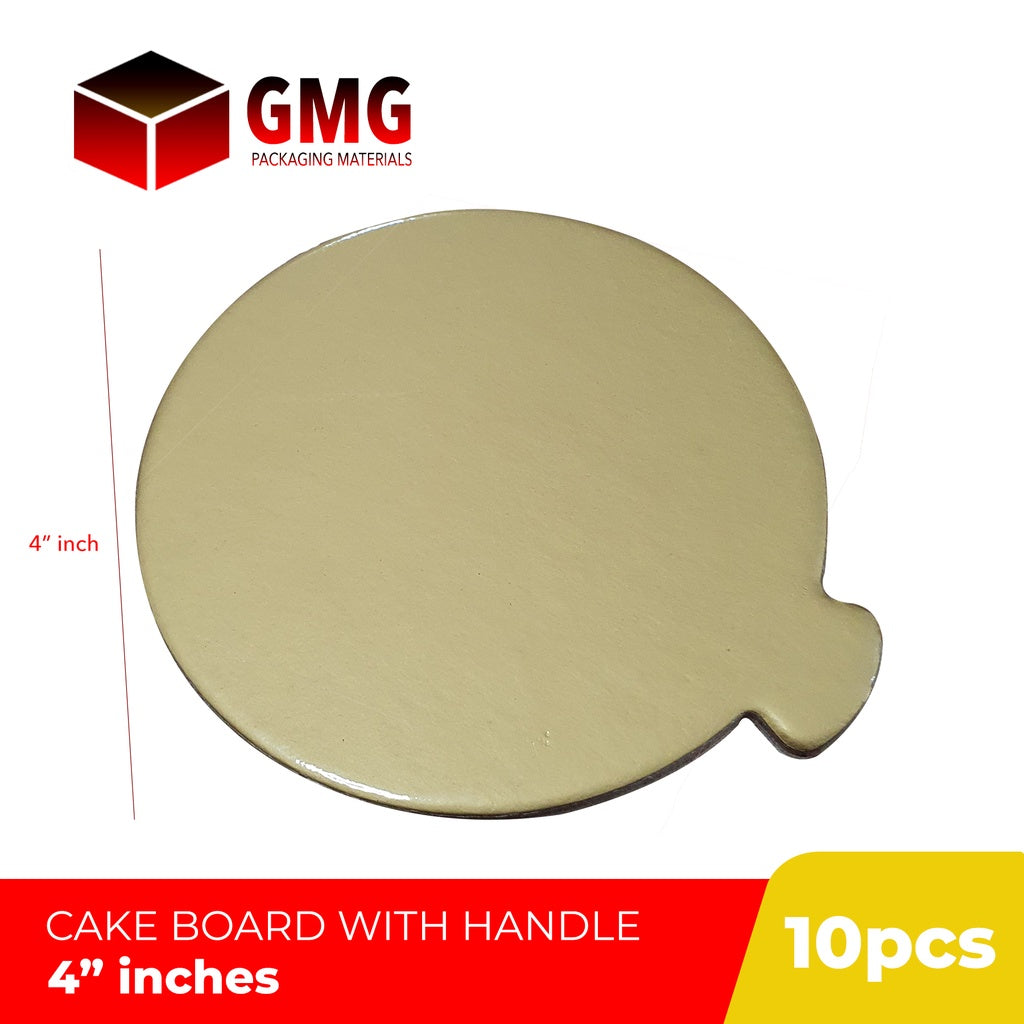 Mini Cake Board Round 4 inches Laminated with Handle for Mousse Cupcake Dessert (10pcs)