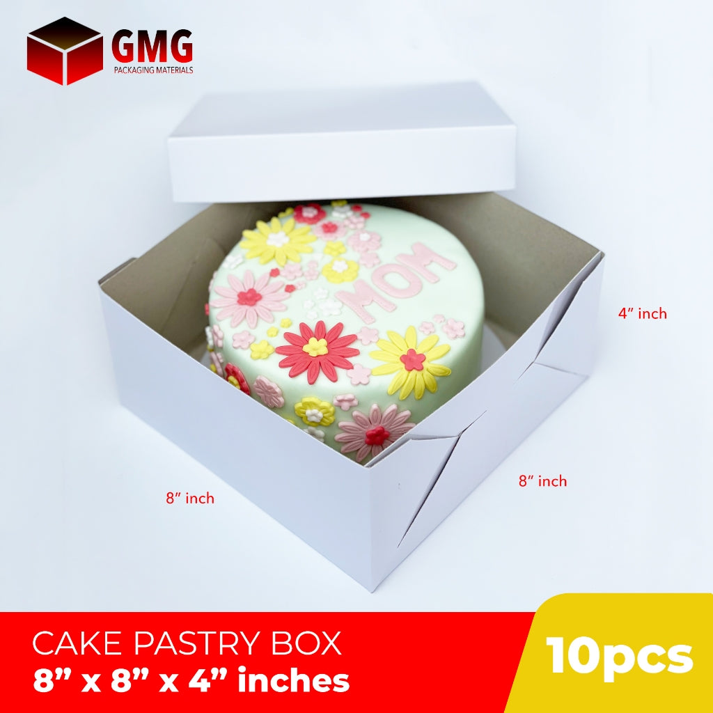 Cake Pastry Gift Box Easy Assembly 8 x 8 x 4 inches for Birthday Bridal Wedding Christmas (10 sets)