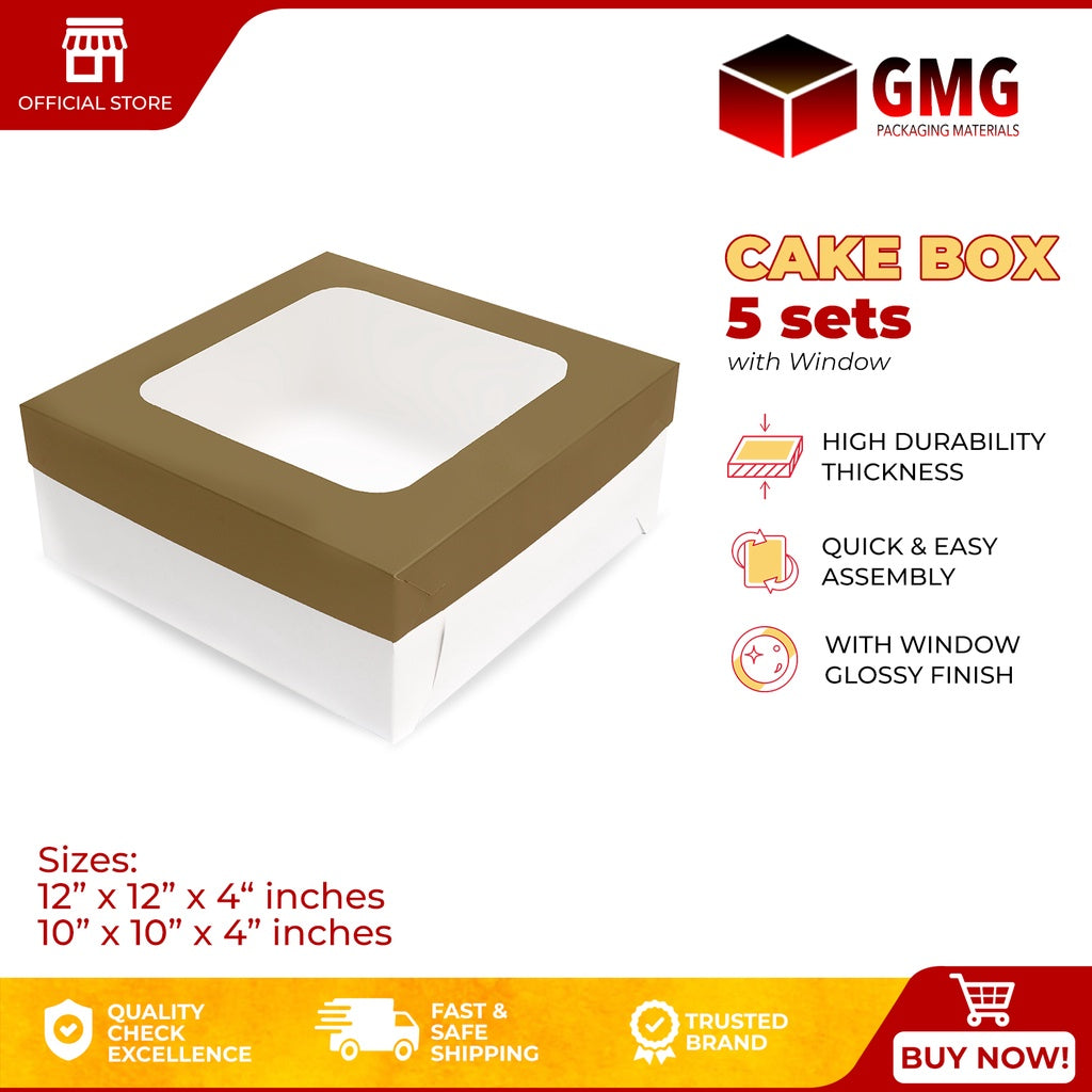 Gold Cake Pastry Box w/ Window Glossy Shiny Finish (10sets)