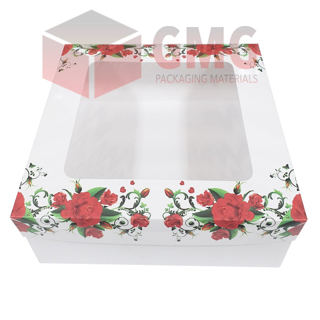 Flower Floral Design Cake Pastry Box 10 x 10 x 4 inches w/ Window Glossy Finish (10sets)