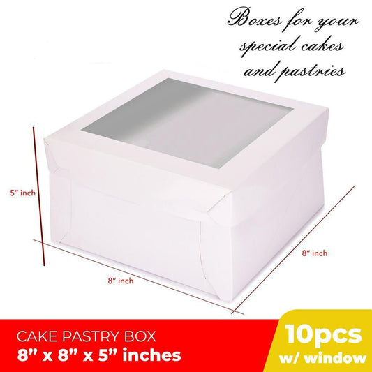 Cake Pastry Box w/Window Cover and Box Glossy Shiny Finish 8 x 8 x 5 inches (10sets)