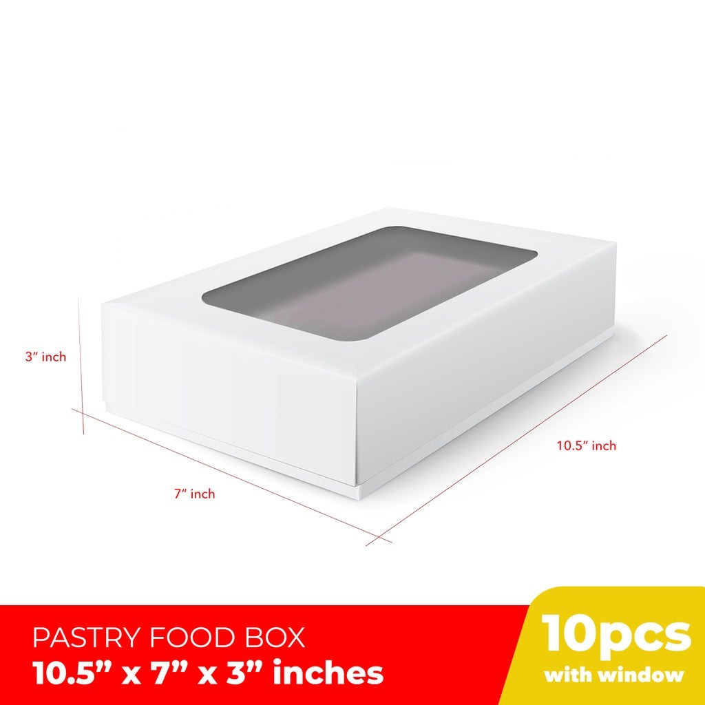 Cake Pastry Food Box Ensaymada Box w/ Window Glossy Shiny Finish 10.5 x 7 x 3 inches (10sets)