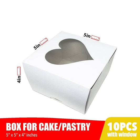 Cake Pastry Box w/ Window Heart Design Glossy Shiny Finish 5 x 5 x 4 inches (10pcs)