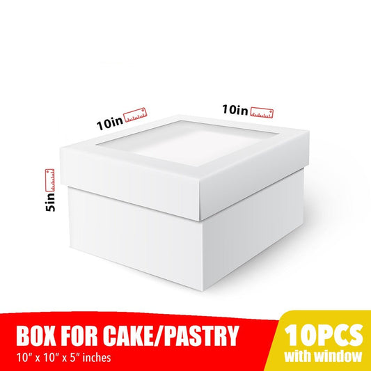 Cake Pastry Box w/ Window Cover and Box Glossy Shiny Finish 10 x 10 x 5 inches (10sets)