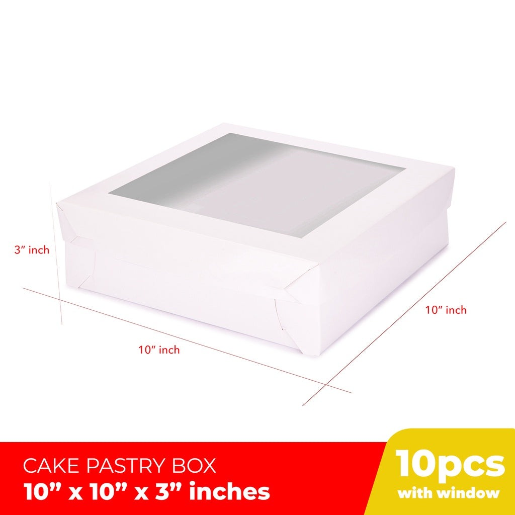 Cake Pastry Box w/Window Cover and Box Glossy Finish 10 x 10 x 3 inches (10sets)