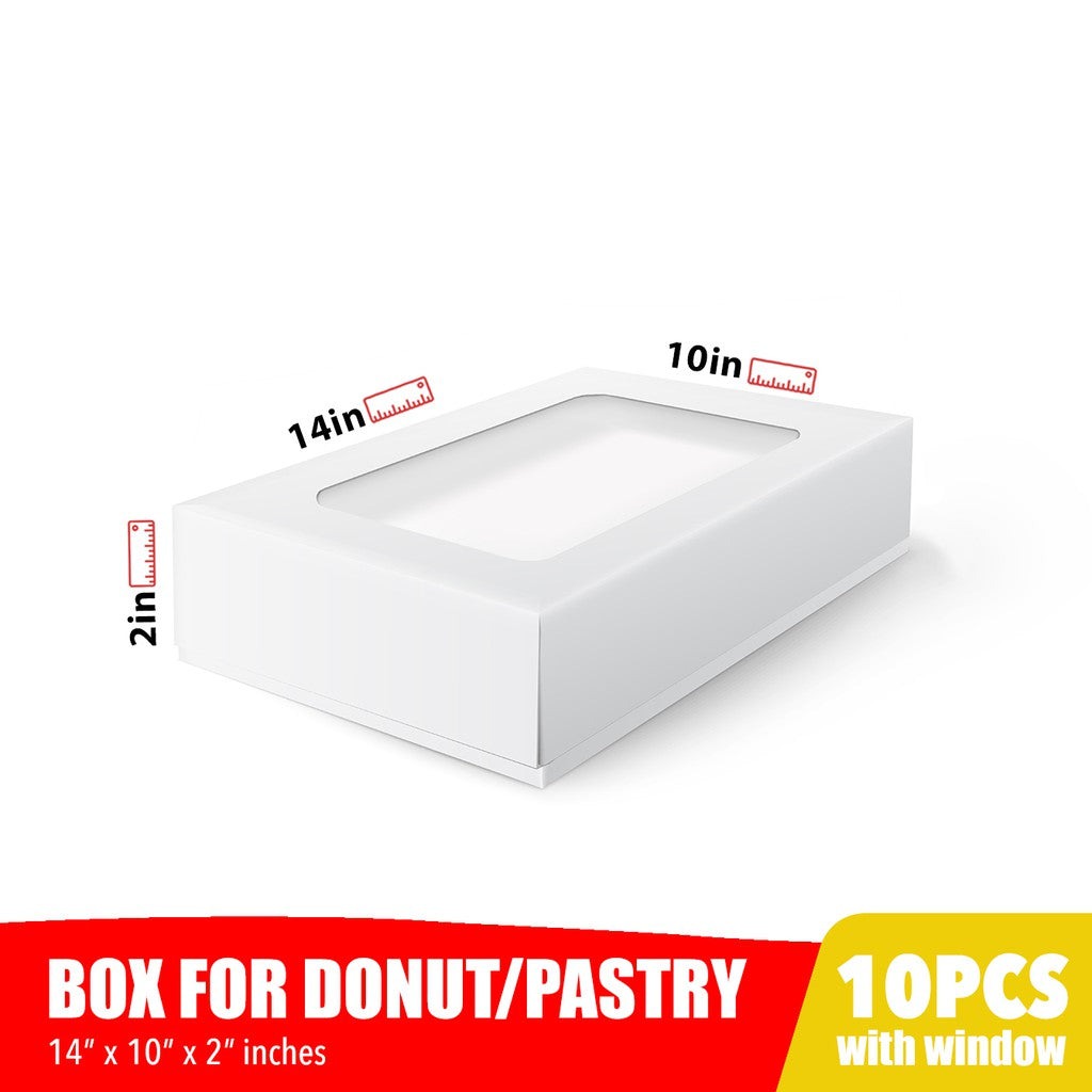 12 pc Donut Pastry Box w/Window Cover and Box Glossy Shiny Finish 14 x 10 x 2 inches (10sets)