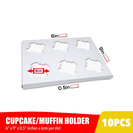 Cupcake Muffin Holder 6-slot 6 x 9 x 0.5 inches (10pcs)