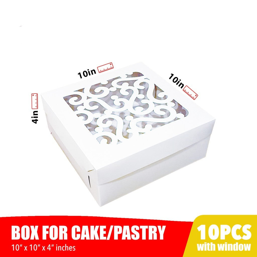 Cake Pastry Box w/ Window Decorative Design Glossy Finish 10 x 10 x 4 inches (10sets)