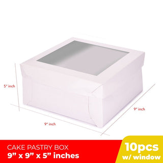 Cake Pastry Box Easy Assembly 9 x 9 x 5 inches w/ Window Cover and Box Shiny Finish (10sets)