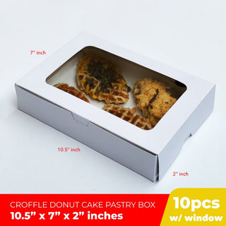 Croffle Donut Pastry Box w/ Window Glossy Shiny Finish 10.5 x 7 x 2 inches (10pcs)