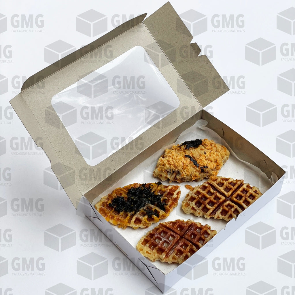 Croffle Donut Pastry Box w/ Window Glossy Shiny Finish 10.5 x 7 x 2 inches (10pcs)