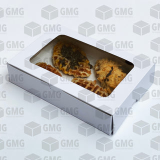 Croffle Donut Pastry Box w/ Window Glossy Shiny Finish 10.5 x 7 x 2 inches (10pcs)