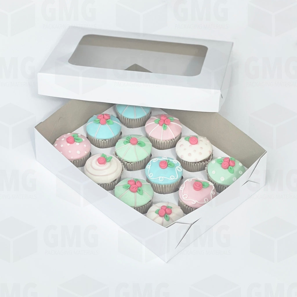 Cupcake Cake Pastry Box w/Window Cover and Box Glossy Shiny Finish 9 x 12 x 3 inches (10sets)