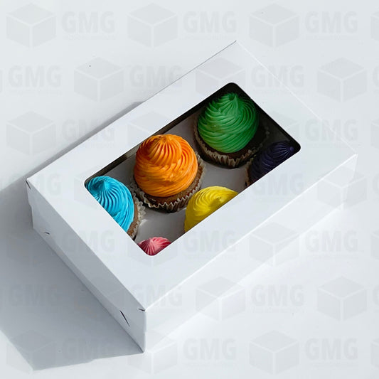 Cupcake Pastry Box w/Window Cover and Box Glossy Shiny Finish 6 x 9 x 3 inches (10sets)