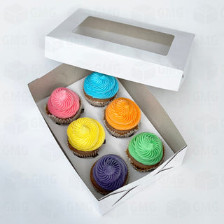 Cupcake Pastry Box w/Window Cover and Box Glossy Shiny Finish 6 x 9 x 3 inches (10sets)