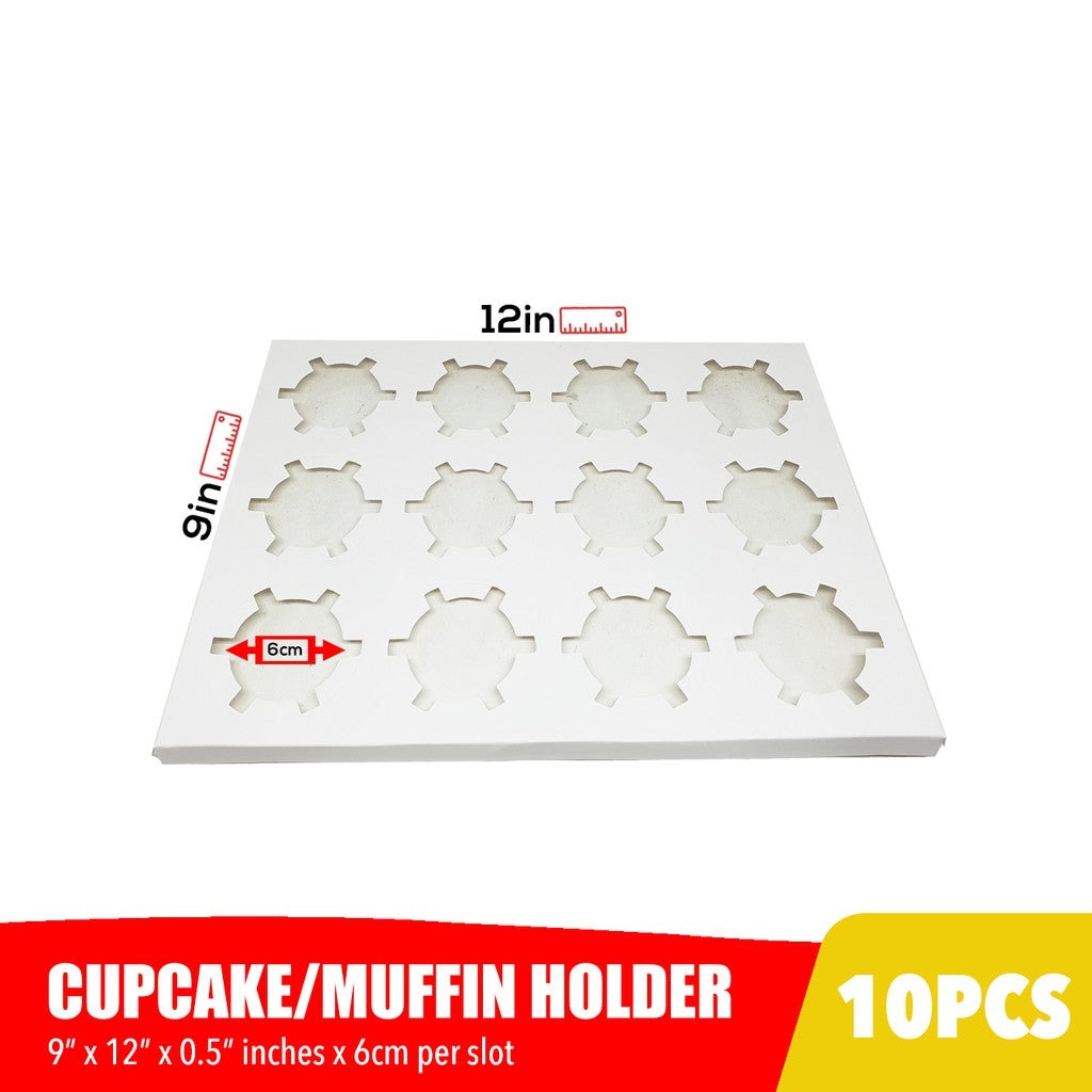 Cupcake Muffin Holder 12-Slot Insert 9 x 12 x 0.5 inches (10pcs)