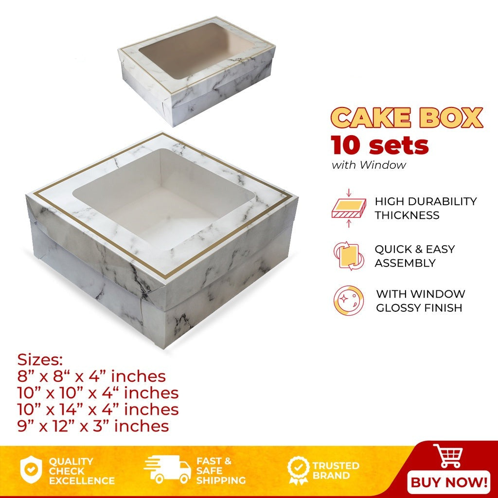 Cake Pastry Box w/Window Marble Design Cover and Box Glossy Shiny Finish (10sets)
