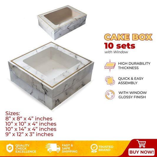 Cake Pastry Box w/Window Marble Design Cover and Box Glossy Shiny Finish (10sets)