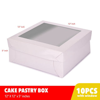 Cake Pastry Box w/Window Cover and Box Glossy Shiny Finish 12 x 12 x 5 inches (10sets)