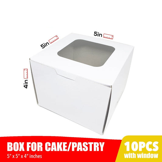 Cake Pastry Box Easy Assembly 5 x 5 x 4 inches w/window Glossy Shiny Finish (10pcs)