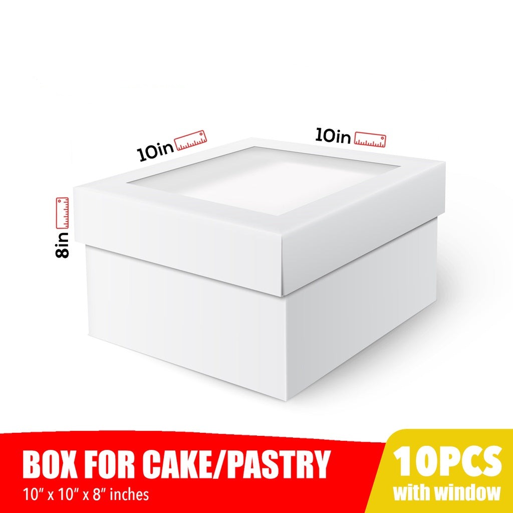 Cake Pastry Box 10 x 10 x 8 inches w/Window Cover and Box Glossy Shiny Finish (10sets)