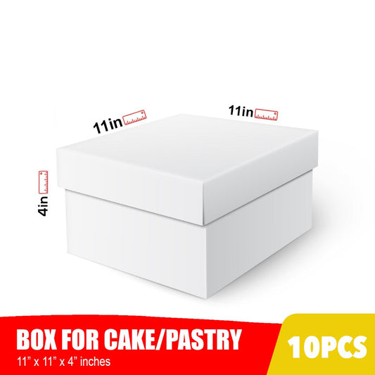 White Cake Pastry Box 11 x 11 x 4 inches (10 sets)