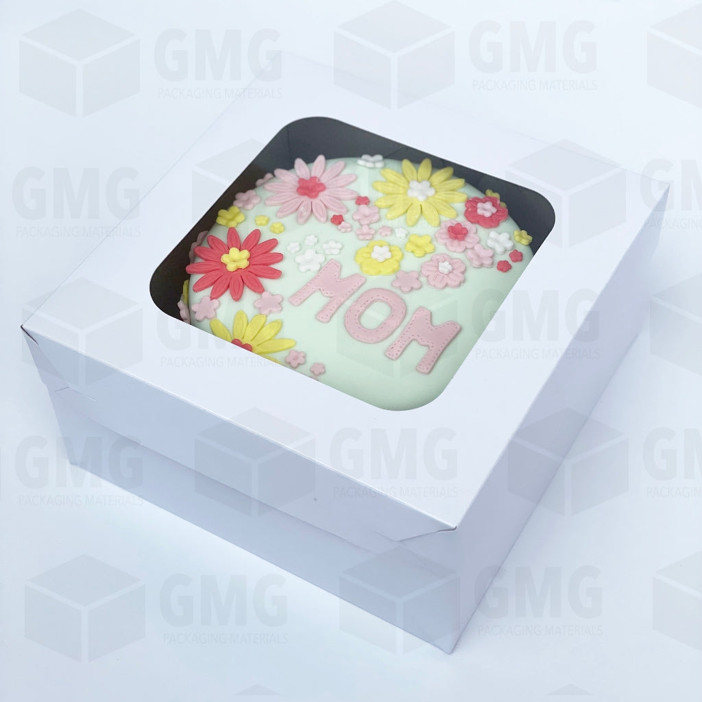 Cake Pastry Box Easy Assembly 8 x 8 x 4 inches w/Window Cover and Box Shiny Finish (10sets)