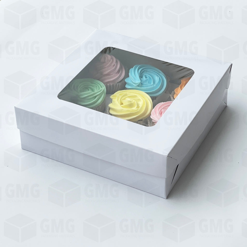 Cupcake (9 holes) Cake Pastry Box 9 x 9 x 3 w/Window Cover and Box Shiny Finish (10sets)