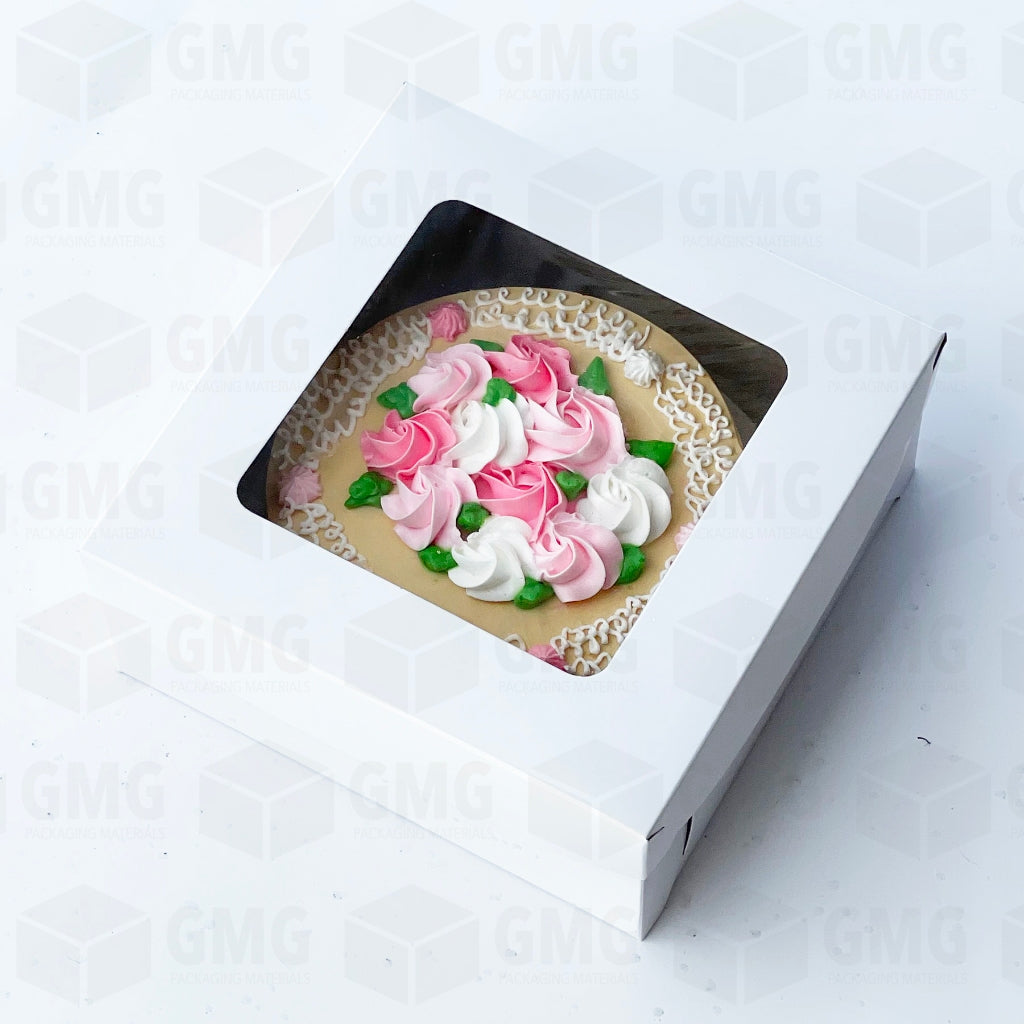 Cake Pastry Box Easy Assembly 9 x 9 x 4 inches w/Window Cover and Box Shiny Finish (10sets)