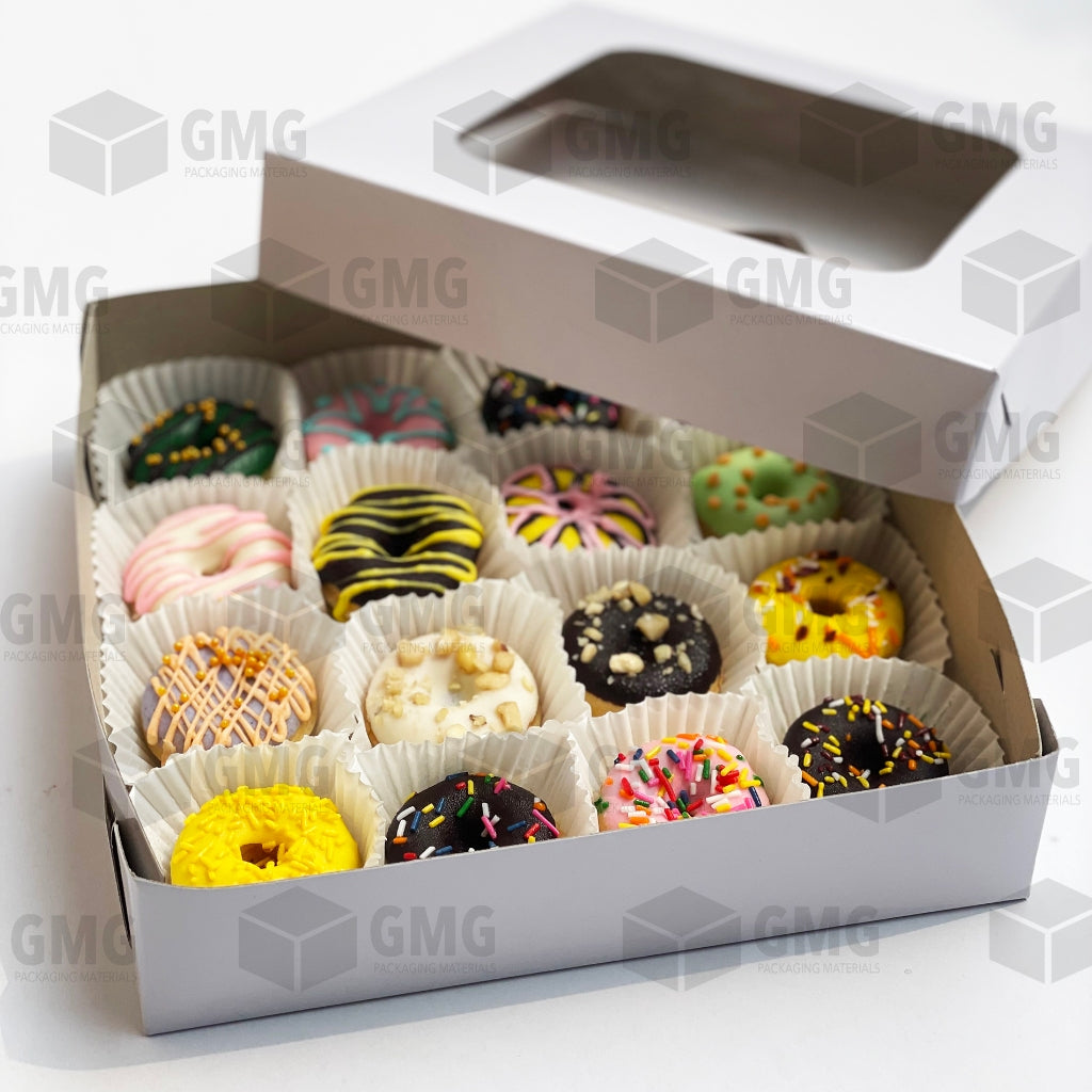 Cake Pastry Pie Pizza Mini Donuts Box 8 x 8 x 2 inches w/ Window Cover and Box Glossy (10sets)