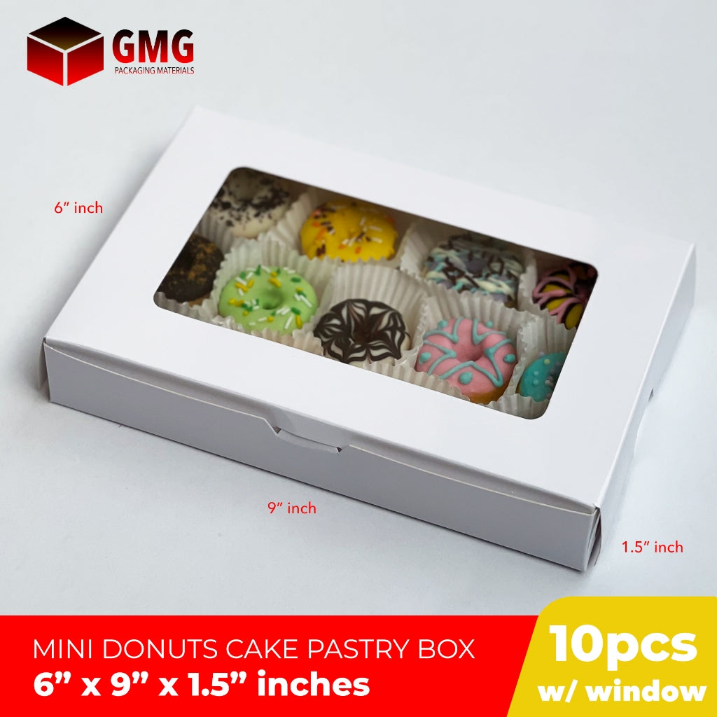 Brownies Box / Pastry Box / Mini Donut Box w/ Window Glossy Shiny Finish 6 x 9 x 1.5 inches (10pcs)