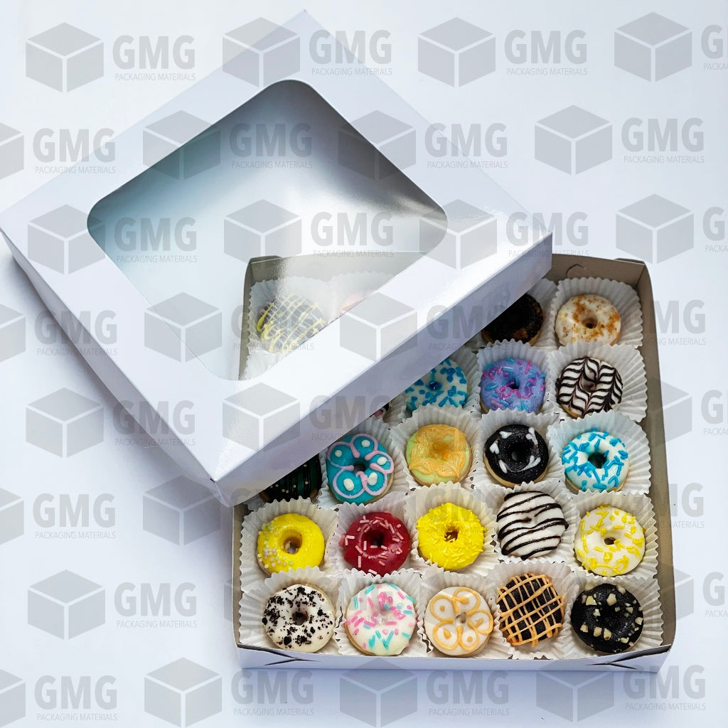 Cake Pastry Pie Pizza Mini Donuts Box 10 x 10 x 2 inches w/ Window Cover and Box Glossy (10 sets)