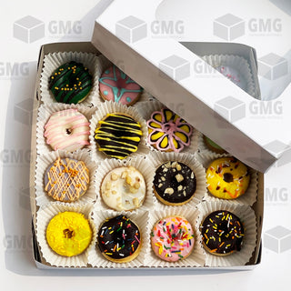 Cake Pastry Pie Pizza Mini Donuts Box 8 x 8 x 2 inches w/ Window Cover and Box Glossy (10sets)