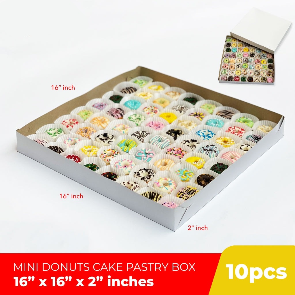 White Party Pack Pizza Pastry Pie Mini Donuts Kakanin Box 16 x 16 x 2 inches (10 sets)