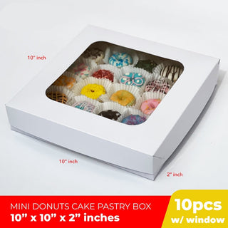 Cake Pastry Pie Pizza Mini Donuts Box 10 x 10 x 2 inches w/ Window Cover and Box Glossy (10 sets)