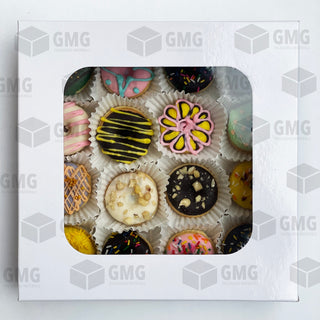 Cake Pastry Pie Pizza Mini Donuts Box 8 x 8 x 2 inches w/ Window Cover and Box Glossy (10sets)