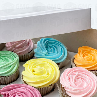 Cupcake (9 holes) Cake Pastry Box 9 x 9 x 3 w/Window Cover and Box Shiny Finish (10sets)