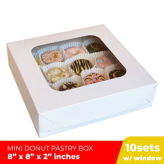 Cake Pastry Pie Pizza Mini Donuts Box 8 x 8 x 2 inches w/ Window Cover and Box Glossy (10sets)