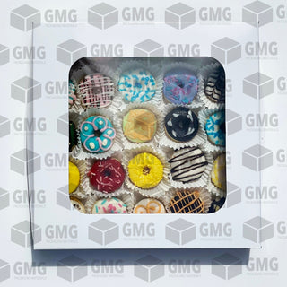 Cake Pastry Pie Pizza Mini Donuts Box 10 x 10 x 2 inches w/ Window Cover and Box Glossy (10 sets)