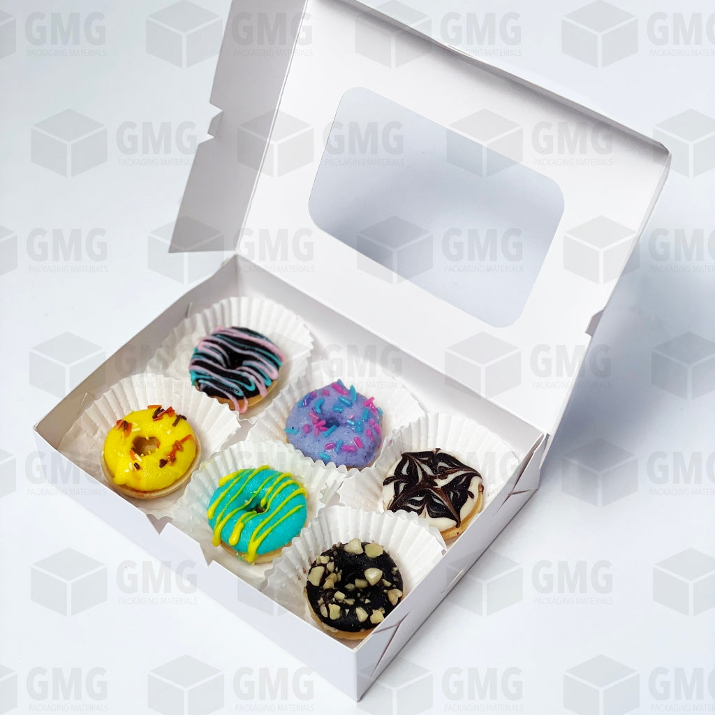 Pastry Brownies Mini Donuts Box 5 x 6.75 x 1.5 inches w/ Window Glossy Shiny Finish (10sets)