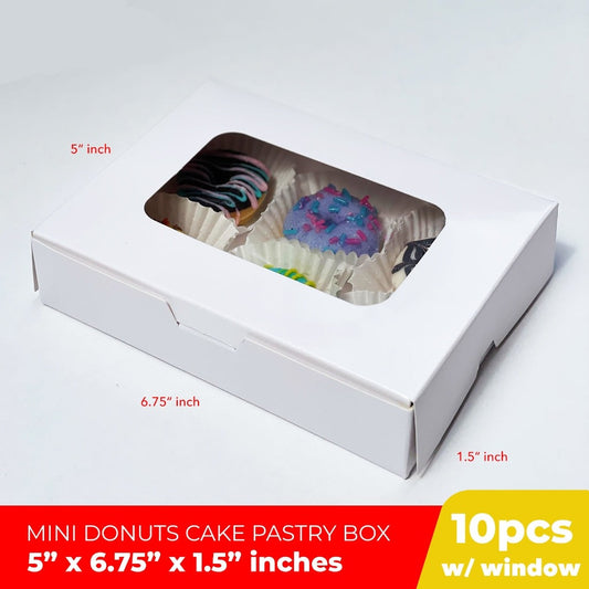 Pastry Brownies Mini Donuts Box 5 x 6.75 x 1.5 inches w/ Window Glossy Shiny Finish (10sets)