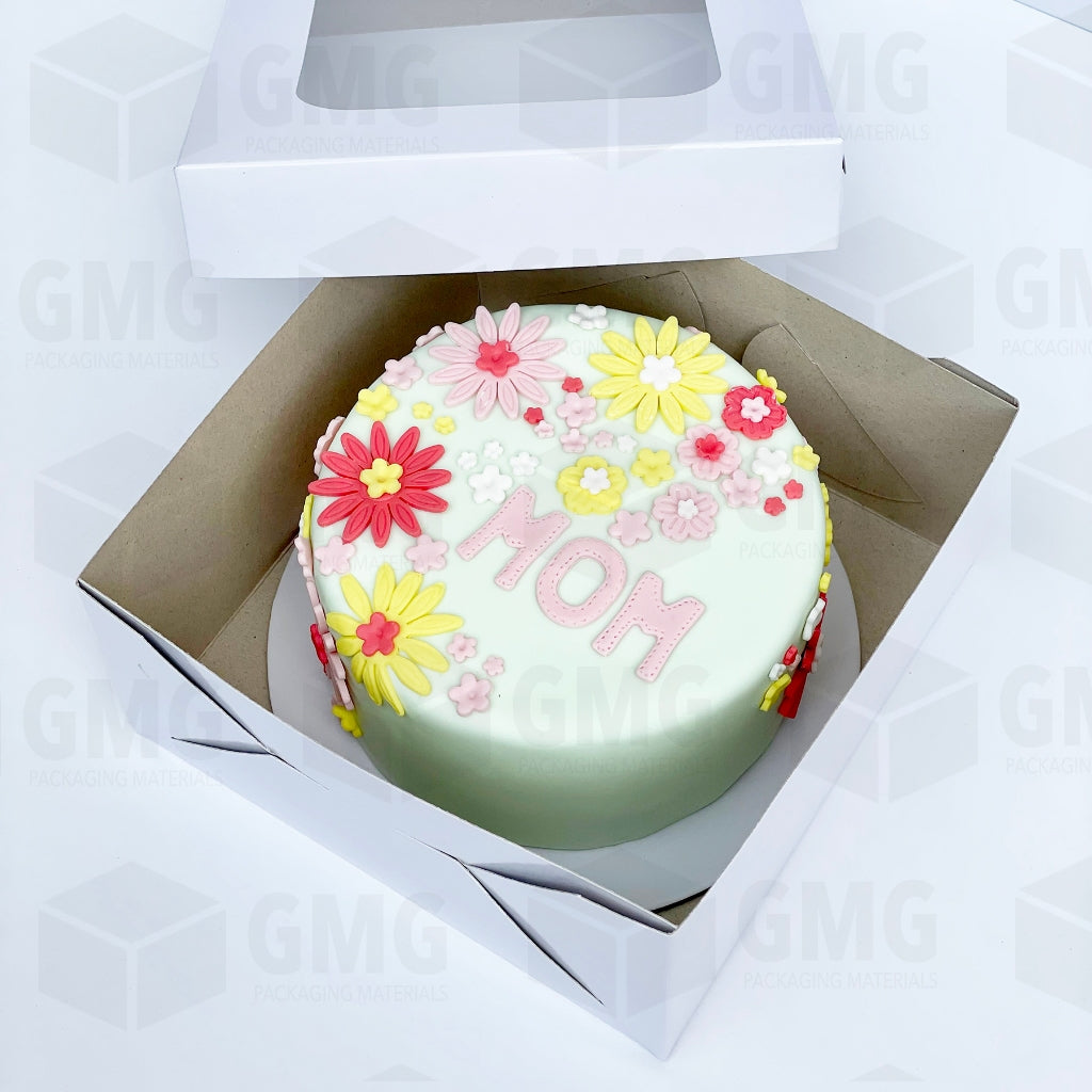 Cake Pastry Box Easy Assembly 8 x 8 x 4 inches w/Window Cover and Box Shiny Finish (10sets)