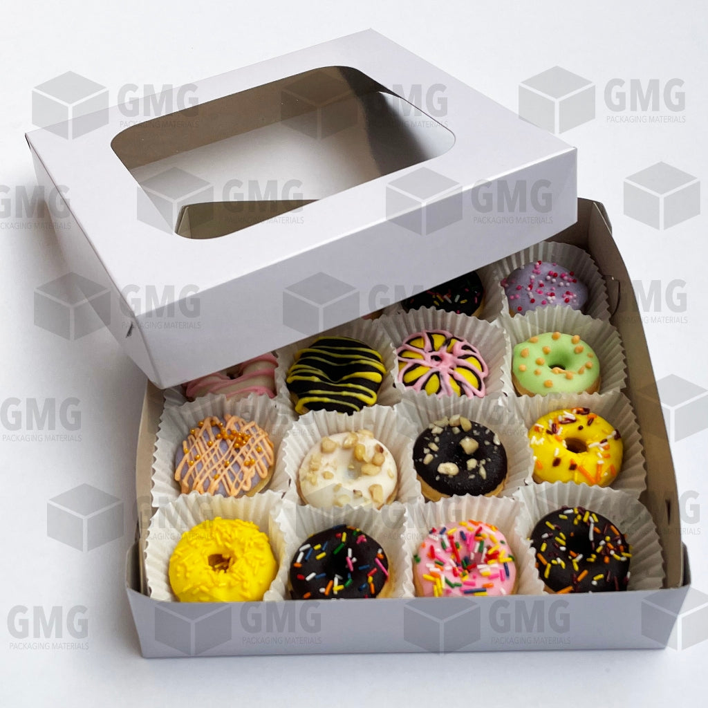 Cake Pastry Pie Pizza Mini Donuts Box 8 x 8 x 2 inches w/ Window Cover and Box Glossy (10sets)