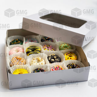 Cake Pastry Pie Pizza Mini Donuts Box 8 x 8 x 2 inches w/ Window Cover and Box Glossy (10sets)