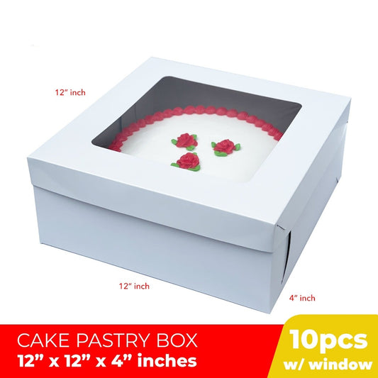 Cake Pastry Box Sturdy 12 x 12 x 4 inches w/Window Cover and Box Glossy Shiny Finish (10sets)